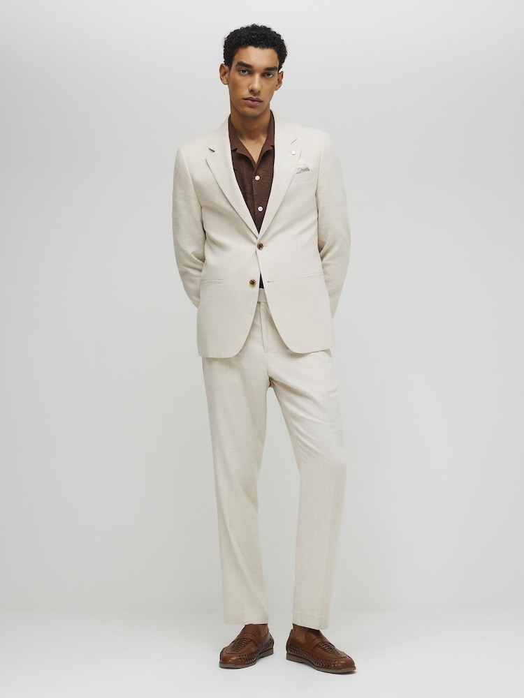 River Island Natural Slim Fit Linen Suit Trousers - Image 2 of 4