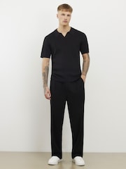 River Island Black Slim Fit Glossy Open Collar Polo Shirt - Image 1 of 4
