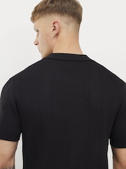River Island Black Slim Fit Glossy Open Collar Polo Shirt - Image 3 of 4