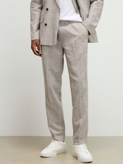 River Island Natural Slim Fit Linen Check Suit Trousers - Image 1 of 4