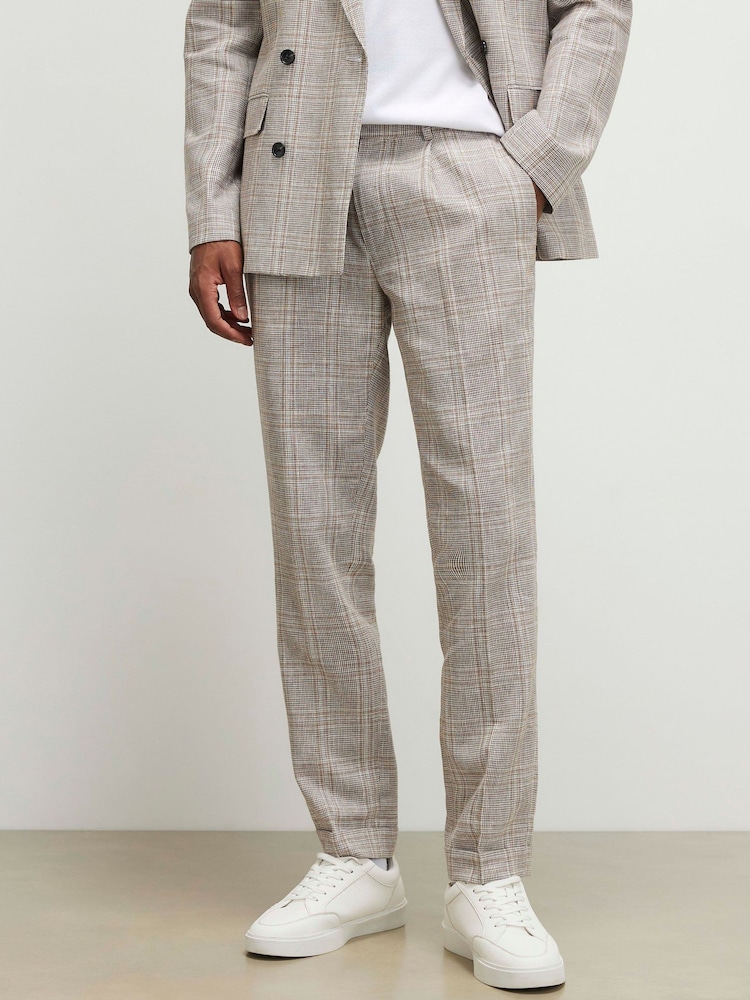 River Island Natural Slim Fit Linen Check Suit Trousers - Image 1 of 4