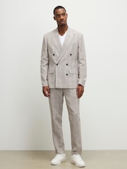 River Island Natural Slim Fit Linen Check Suit Trousers - Image 2 of 4
