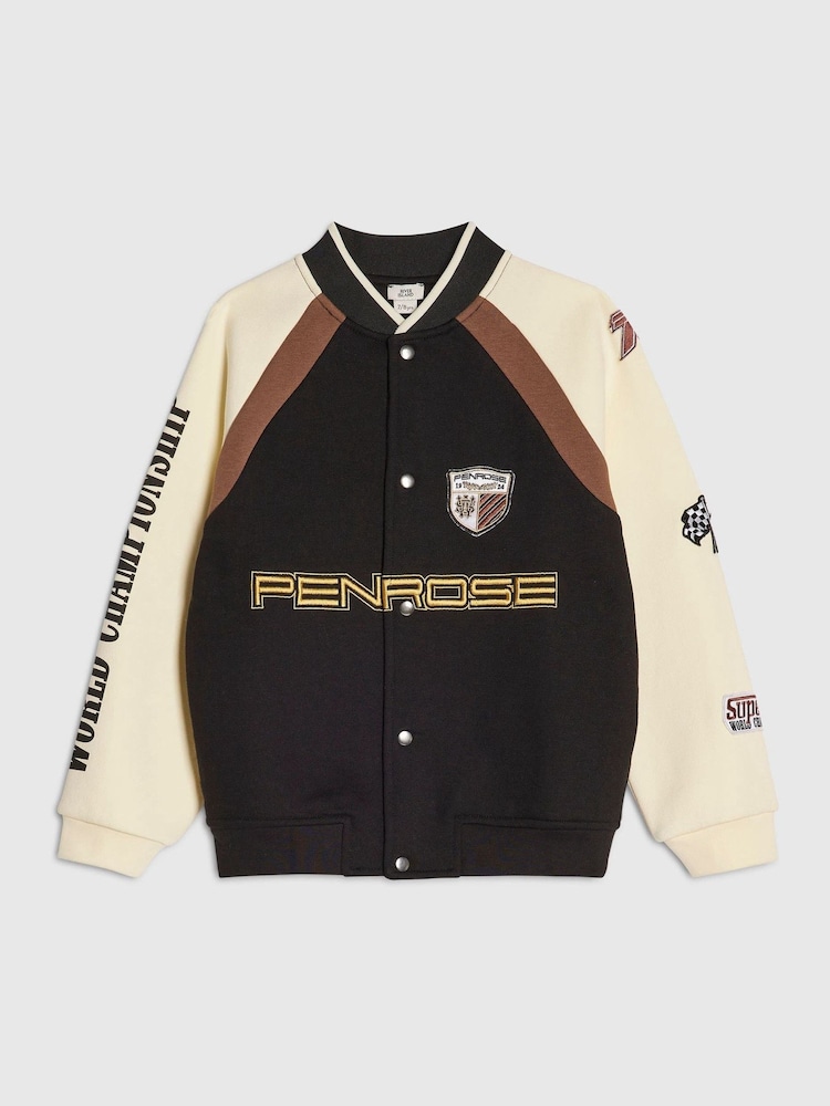 River Island Black Penrose Badge Bomber Jacket - Image 1 of 4 River Island Black Penrose Badge Bomber Jacket - Image 1 of 4