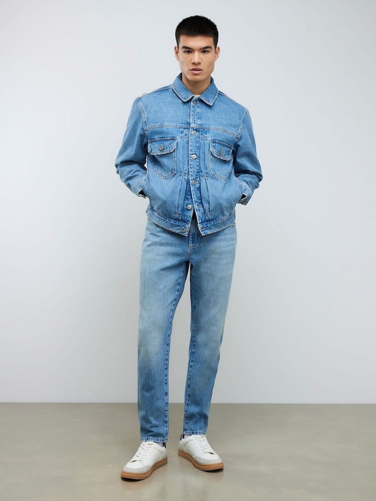River Island Blue Tapered Fit Mid Wash Jeans - Image 1 of 4