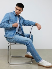 River Island Blue Tapered Fit Mid Wash Jeans - Image 3 of 4