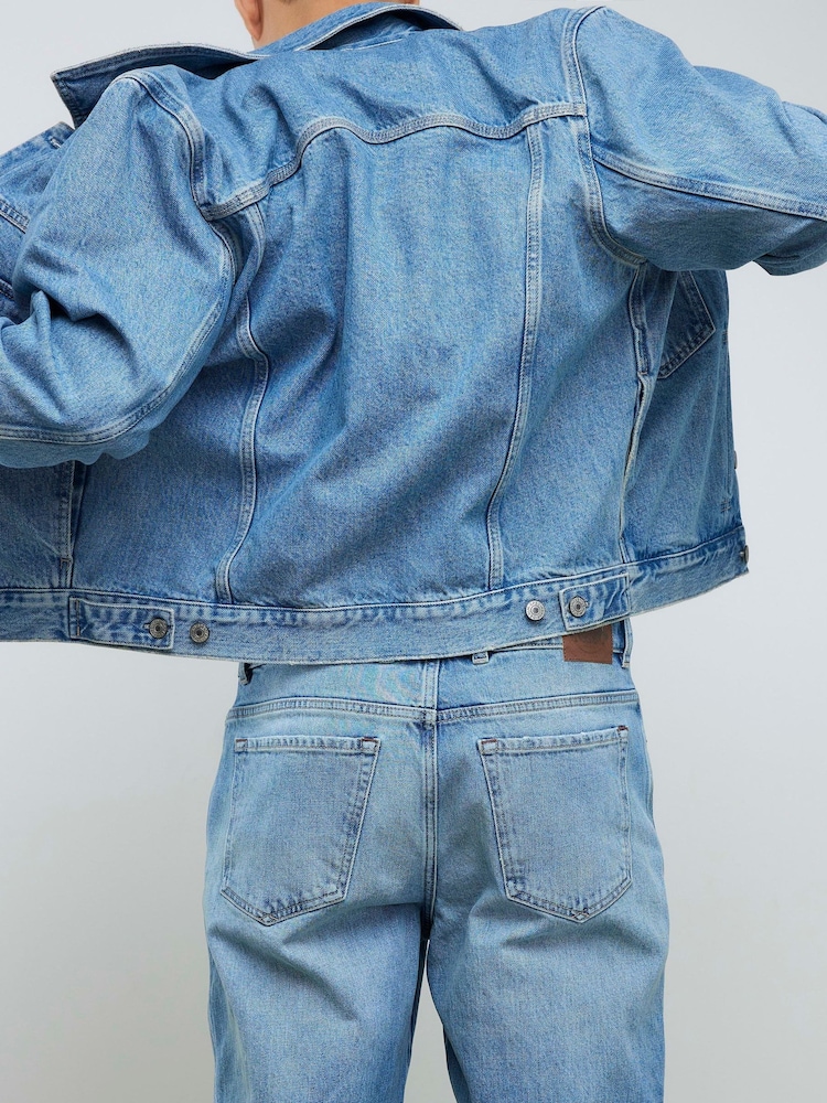 River Island Blue Tapered Fit Mid Wash Jeans - Image 4 of 4