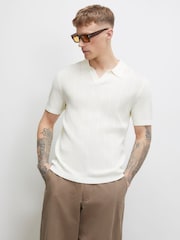 River Island White Slim Fit Glossy Open Collar Polo Shirt - Image 1 of 4