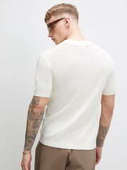 River Island White Slim Fit Glossy Open Collar Polo Shirt - Image 2 of 4