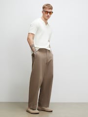 River Island White Slim Fit Glossy Open Collar Polo Shirt - Image 3 of 4