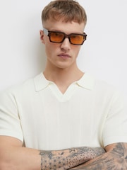 River Island White Slim Fit Glossy Open Collar Polo Shirt - Image 4 of 4