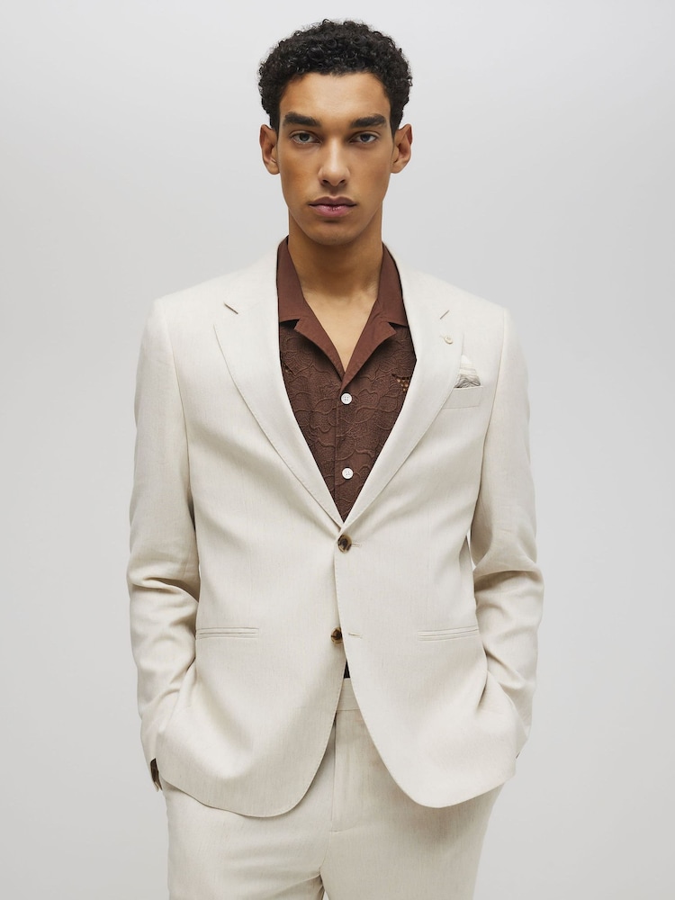 River Island Natural Slim Fit Linen Suit Jacket - Image 1 of 4