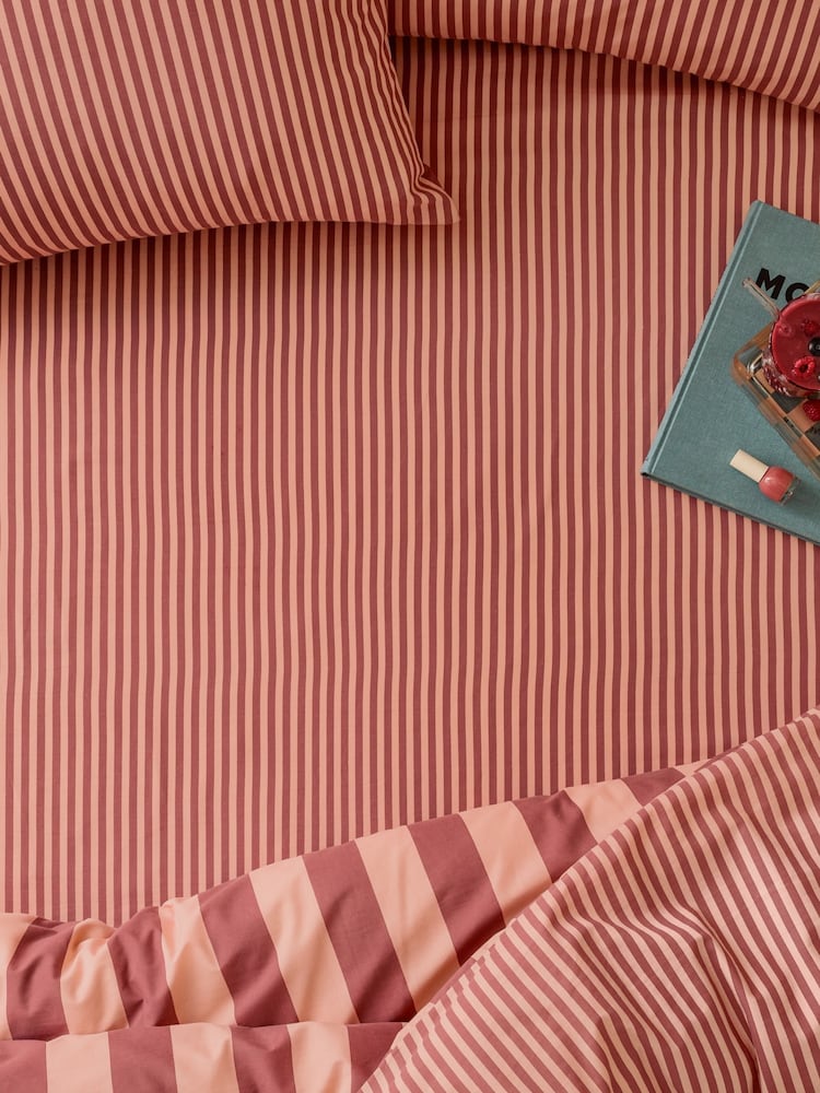 Furn Raspberry The Ultimate Stripe Fitted Bed Sheet - Image 1 of 1