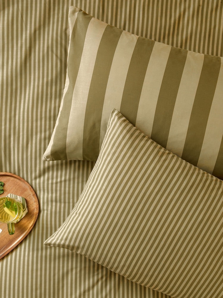 Furn Set of 2 Green The Ultimate Stripe Reversible Pillowcase - Image 1 of 1
