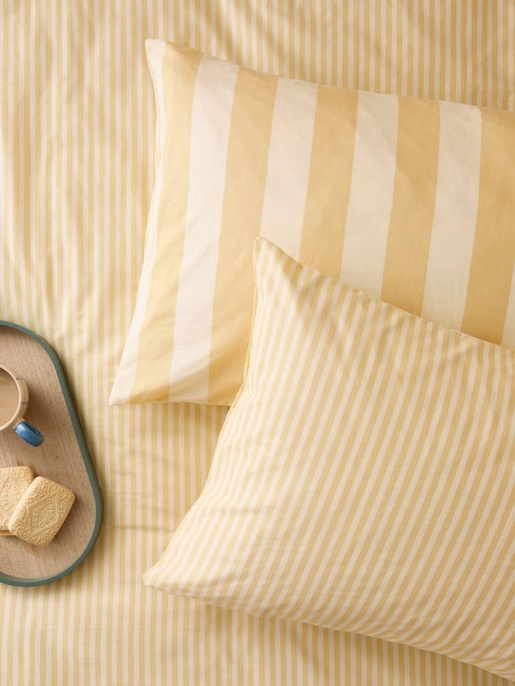 Furn Set of 2 Custard The Ultimate Stripe Reversible Pillowcase - Image 1 of 1