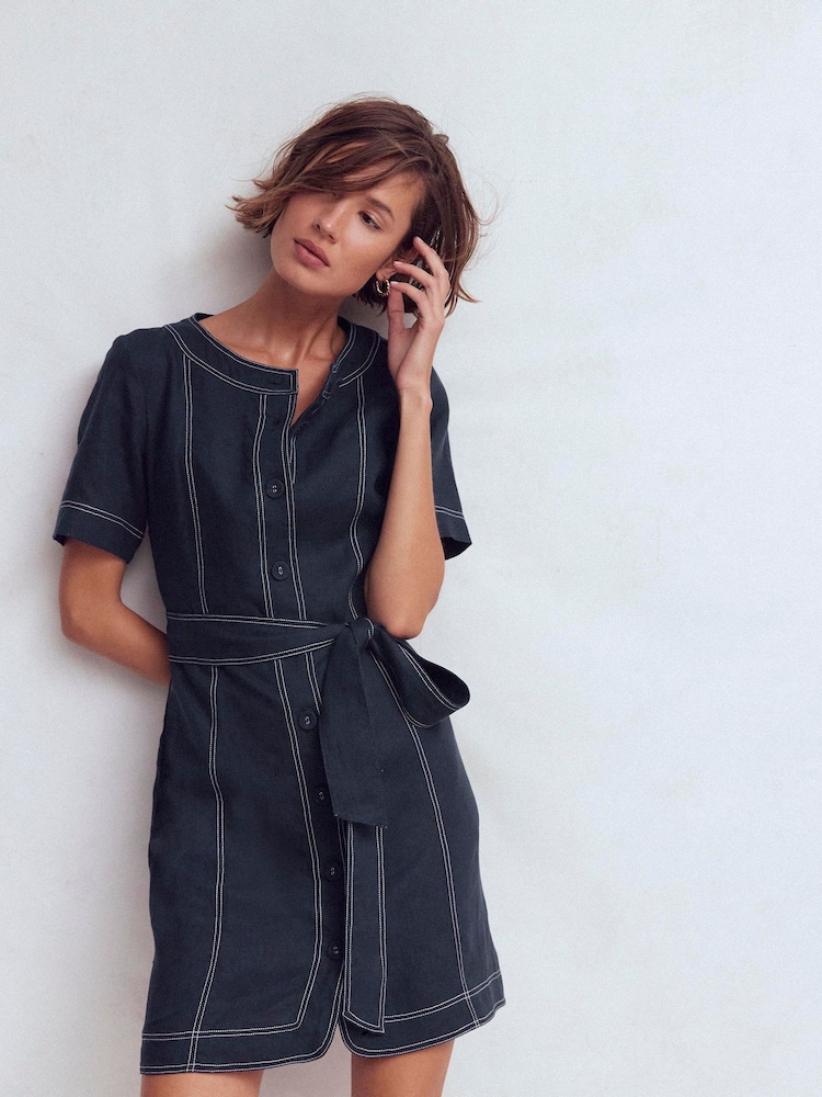 Boden Blue Callie Linen Short Dress - Image 1 of 5 Boden Blue Callie Linen Short Dress - Image 1 of 5