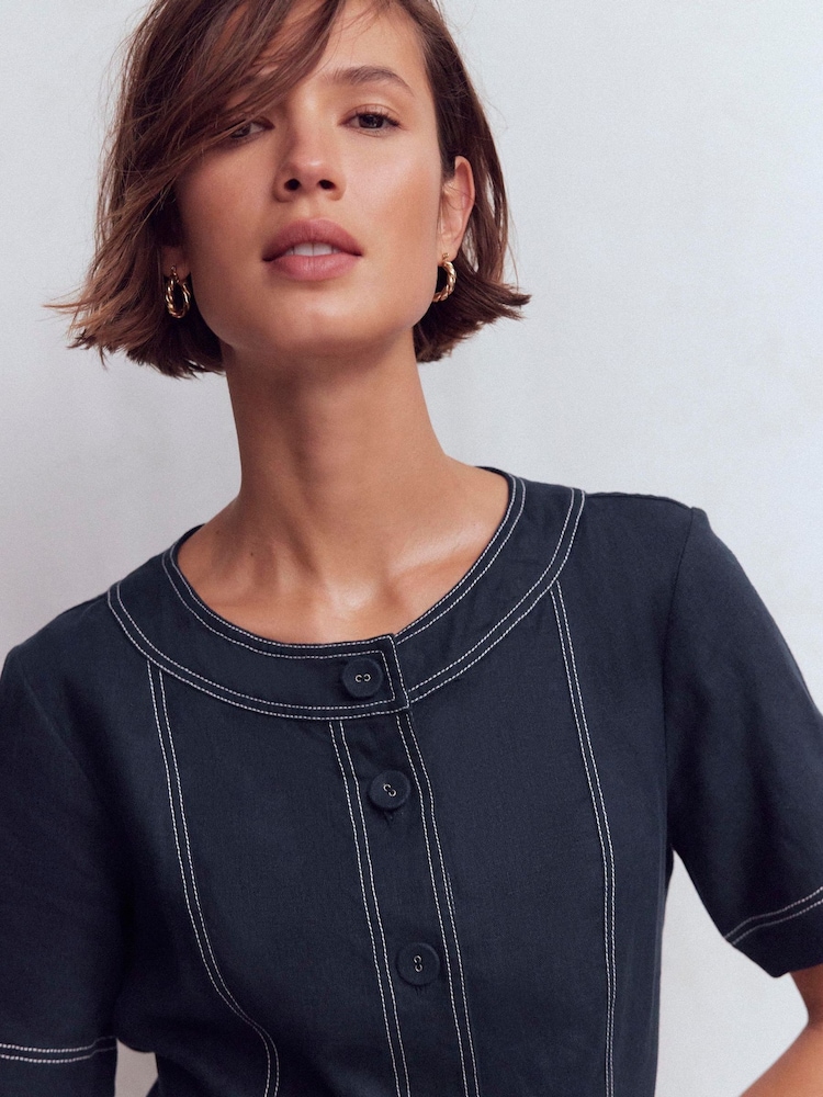 Boden Blue Callie Linen Short Dress - Image 2 of 5 Boden Blue Callie Linen Short Dress - Image 2 of 5