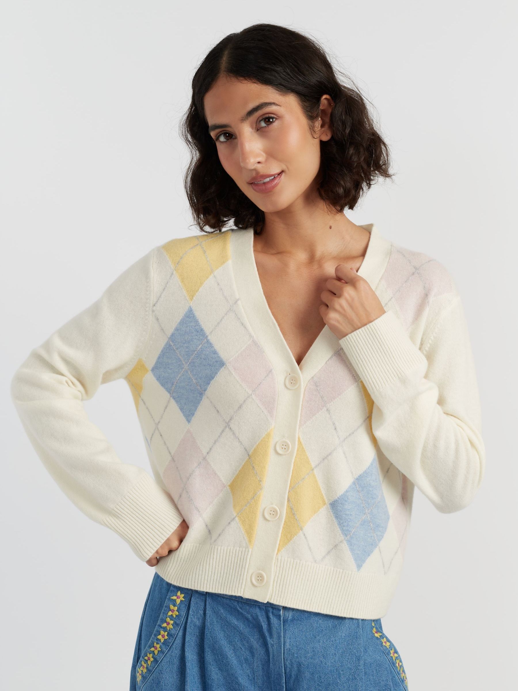 Buy Chinti & Parker Cream Wool-Cashmere Argyle Cardigan from the