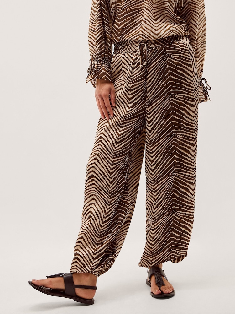 Monsoon Brown Pippa Animal Print Harem Trousers - Image 1 of 5