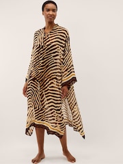 Monsoon Natural Clarissa Animal Print Midi Kaftan - Image 1 of 3