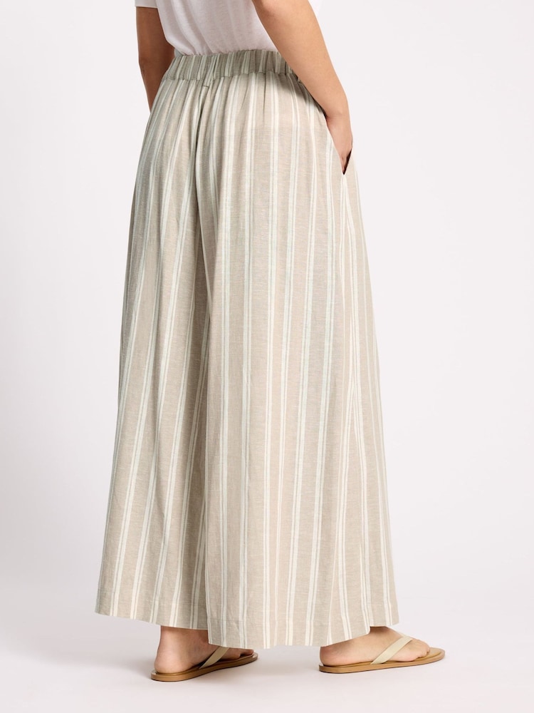 Albaray Cream Wide Leg Linen Stripe Trousers - Image 2 of 6 Albaray Cream Wide Leg Linen Stripe Trousers - Image 2 of 6