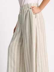 Albaray Cream Wide Leg Linen Stripe Trousers - Image 3 of 6