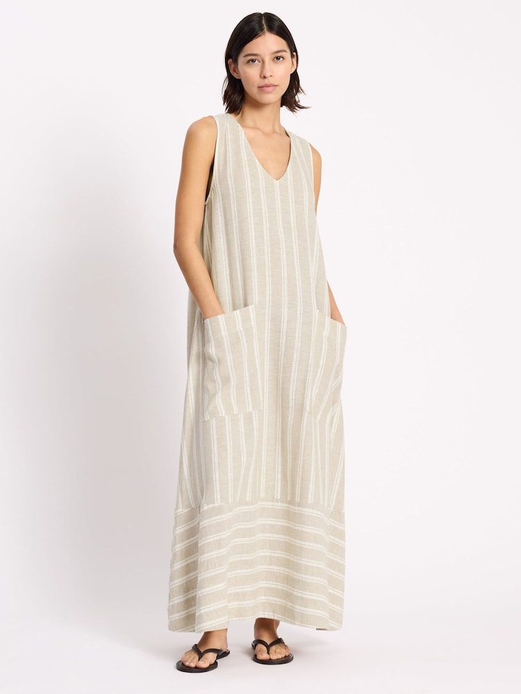 Albaray Cream Linen Stripe Dress - Image 1 of 4