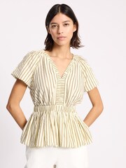 Albaray Natural Stripe Cotton Bubble Hem Top - Image 1 of 5