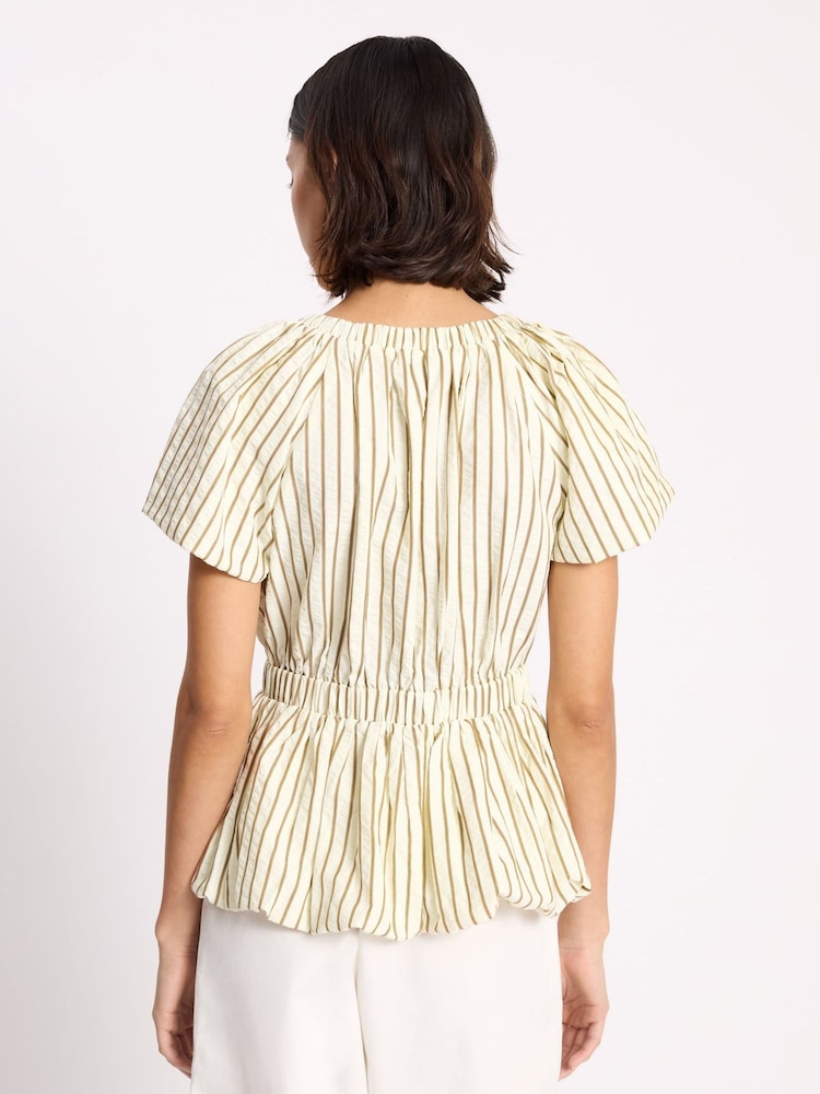 Albaray Natural Stripe Cotton Bubble Hem Top - Image 2 of 5 Albaray Natural Stripe Cotton Bubble Hem Top - Image 2 of 5