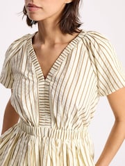 Albaray Natural Stripe Cotton Bubble Hem Top - Image 3 of 5