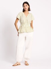 Albaray Natural Stripe Cotton Bubble Hem Top - Image 4 of 5