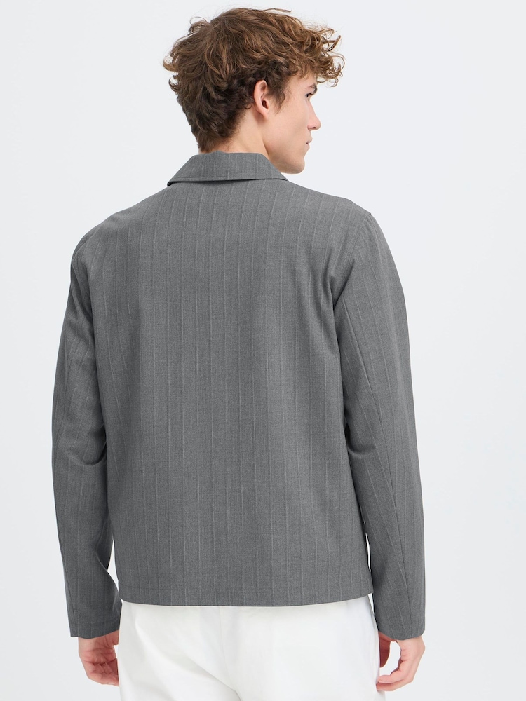 Casual Friday Grey Grahn Striped Pocket Detail Shacket - Image 2 of 8