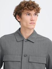 Casual Friday Grey Grahn Striped Pocket Detail Shacket - Image 4 of 8