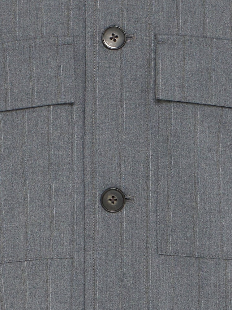 Casual Friday Grey Grahn Striped Pocket Detail Shacket - Image 8 of 8