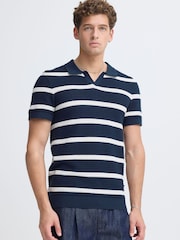 Casual Friday Blue Dahlin Open Collar Striped Polo Shirt - Image 1 of 8