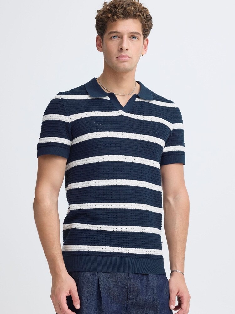 Casual Friday Blue Dahlin Open Collar Striped Polo Shirt - Image 1 of 8