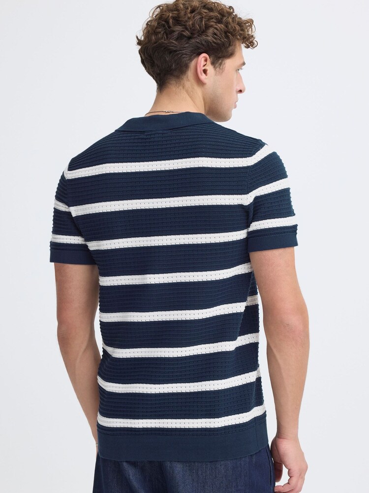 Casual Friday Blue Dahlin Open Collar Striped Polo Shirt - Image 2 of 8