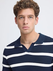 Casual Friday Blue Dahlin Open Collar Striped Polo Shirt - Image 4 of 8