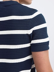 Casual Friday Blue Dahlin Open Collar Striped Polo Shirt - Image 5 of 8