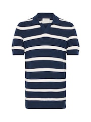 Casual Friday Blue Dahlin Open Collar Striped Polo Shirt - Image 6 of 8