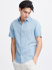 Casual Friday Blue Aksel Short Sleeve Linen Blend Shirt - Image 1 of 8