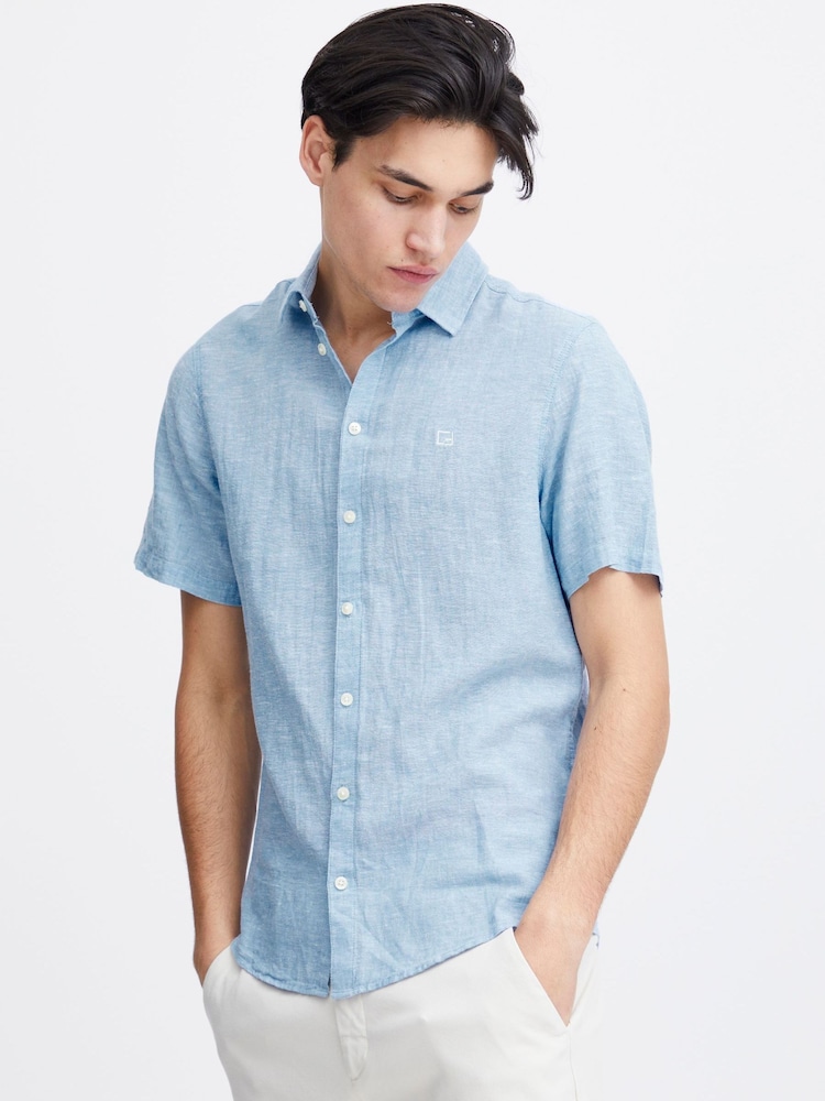 Casual Friday Blue Aksel Short Sleeve Linen Blend Shirt - Image 1 of 8