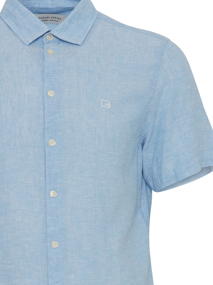Casual Friday Blue Aksel Short Sleeve Linen Blend Shirt - Image 8 of 8