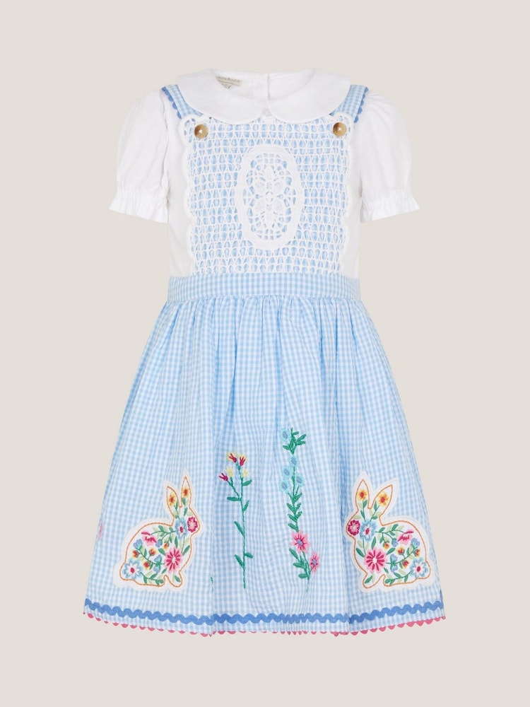 Monsoon Blue Baby Top & Gingham Pinafore Dress Set - Image 2 of 4