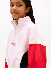 Tommy Hilfiger Red Colour-Blocked Oversized Half-Zip Jumper - Image 4 of 5
