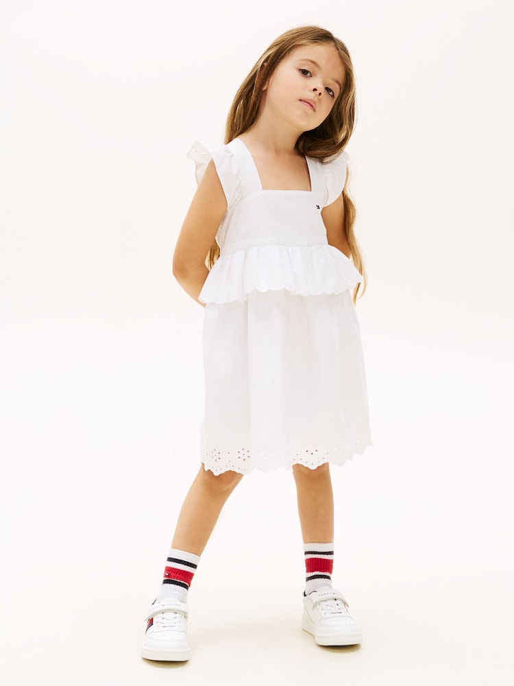 Tommy Hilfiger White Broderie Anglaise Tiered Gathered Dress - Image 1 of 6 Tommy Hilfiger White Broderie Anglaise Tiered Gathered Dress - Image 1 of 6