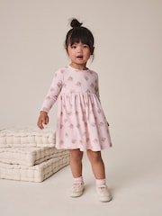 Розовая в цветочек - Платье в рубчик с длинными рукавами (3mths-7yrs) - Изображение 1 4