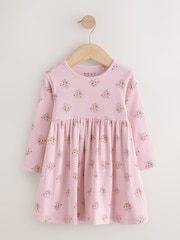 Pink Floral Long Sleeve Ribbed Dress (3mths-7yrs) - Image 5 of 8