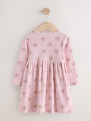 Pink Floral Long Sleeve Ribbed Dress (3mths-7yrs) - Image 6 of 8