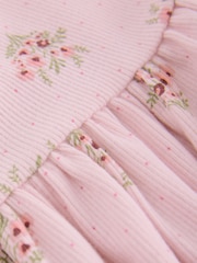 Pink Floral Long Sleeve Ribbed Dress (3mths-7yrs) - Image 7 of 8