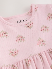 Pink Floral Long Sleeve Ribbed Dress (3mths-7yrs) - Image 8 of 8